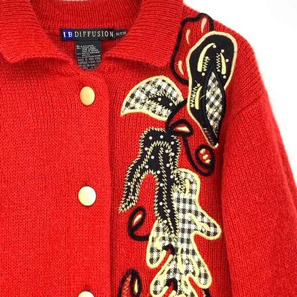 I.B. Diffusion Vintage Mohair Cardigan Sweater Coat Jacket Applique Size S - Picture 2 of 11